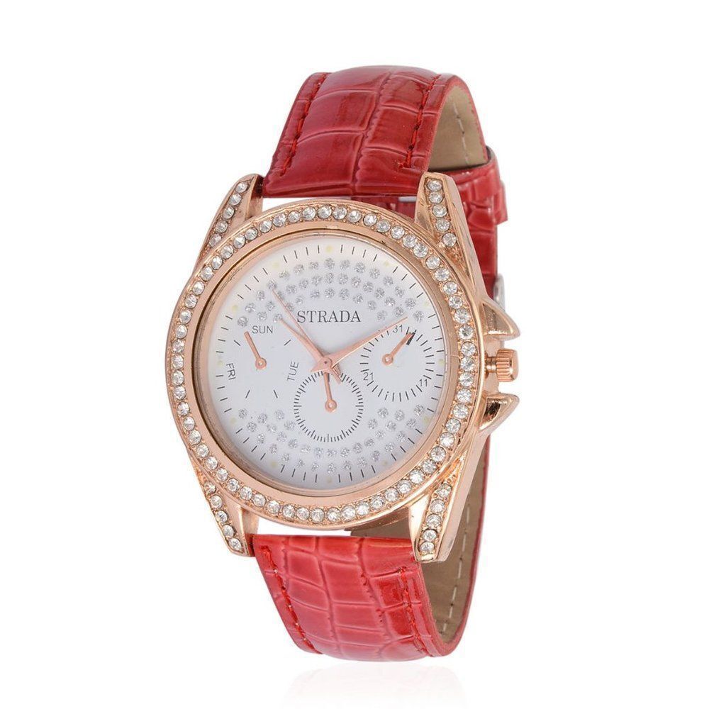 STRADA Watch Austrian Crystal Faux Leather Band